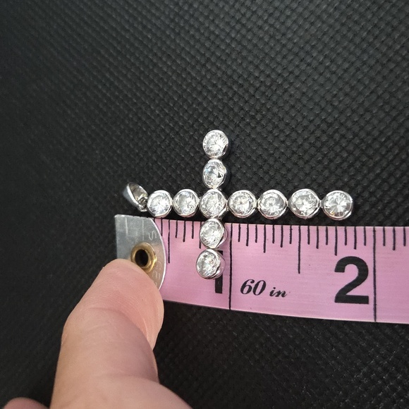 Sterling Cross Pendant w/diamonds Faux - Picture 5 of 5